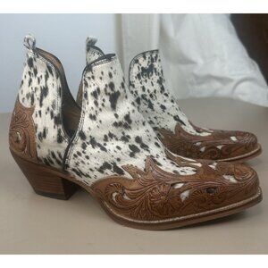 MYRA Bag West Street Hair On Hide Western Hand-Tooled Ankle Booties Womens US 7